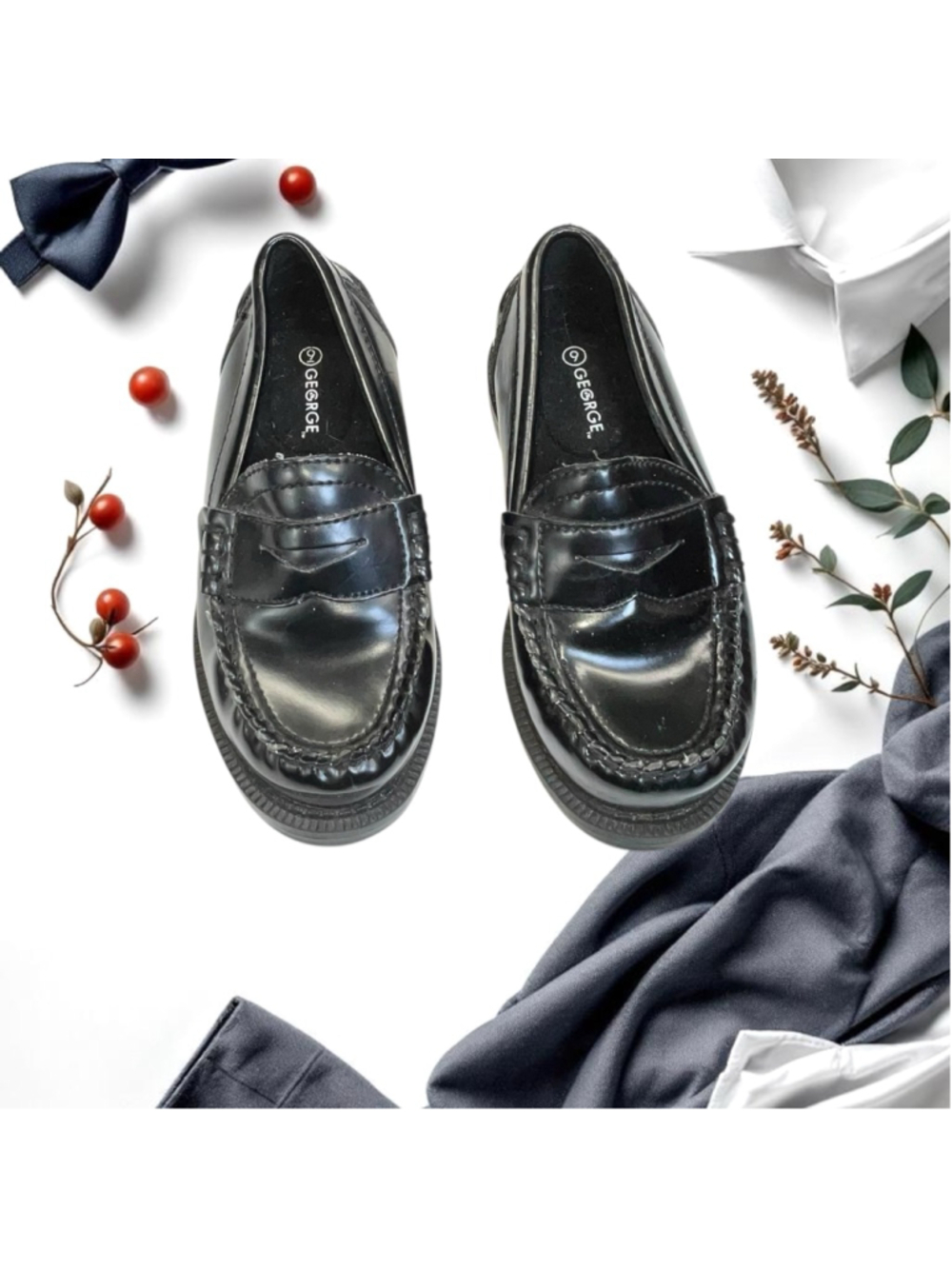 George Black Shiny Man Made Materials Slip-On Loafers Dress Shoes Toddler Boy 9